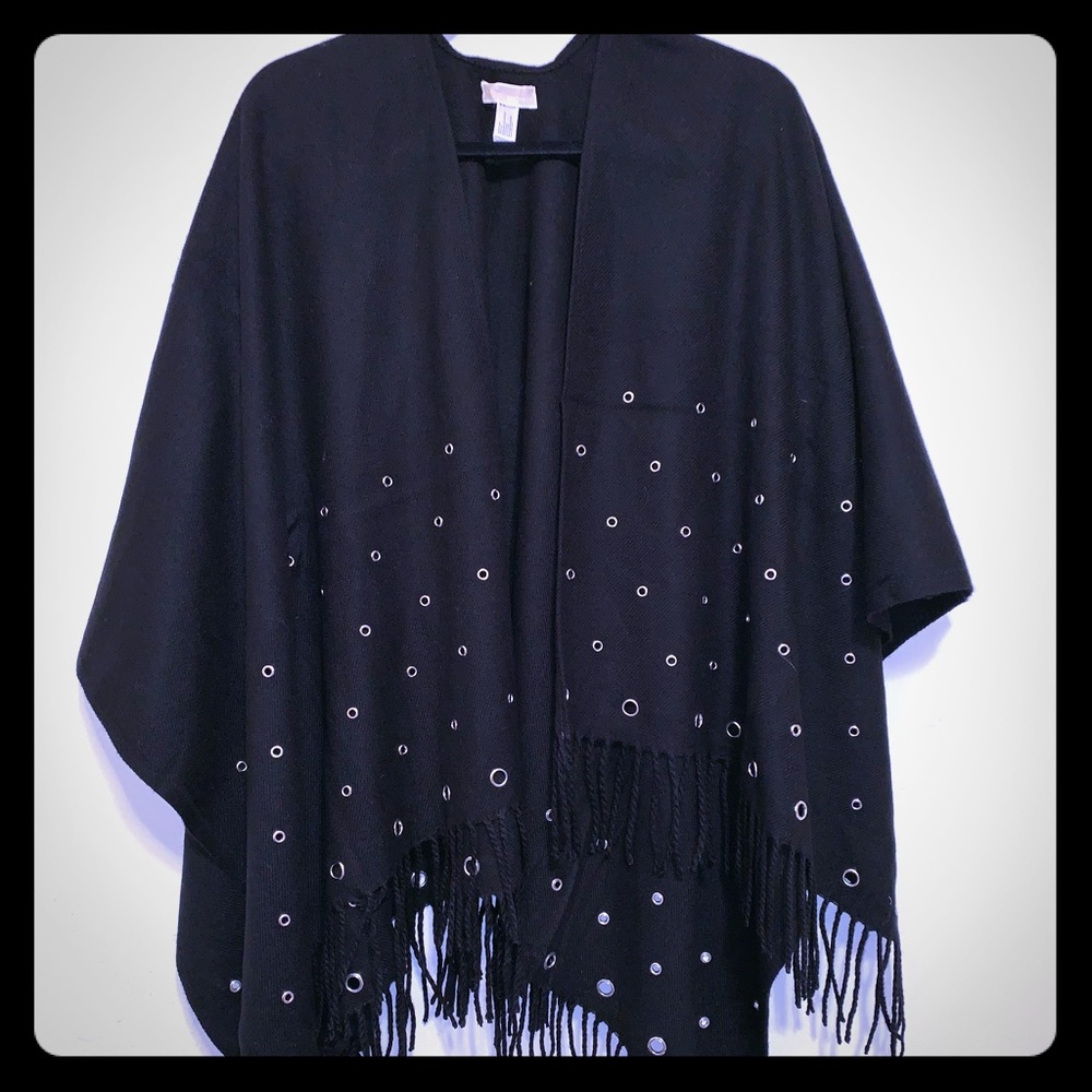 Michael Kors Black Fringe Poncho - One Size